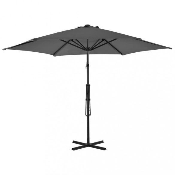 antracitszürke kültéri napernyő acélrúddal, 300 cm átmérőjű