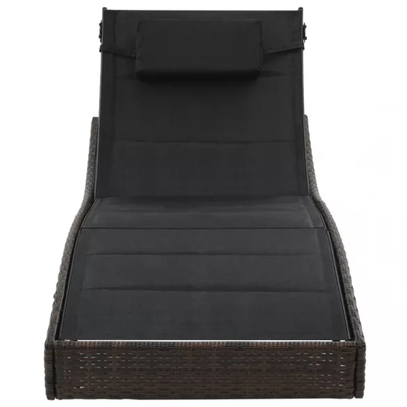 barna polyrattan és textilén napozóágy