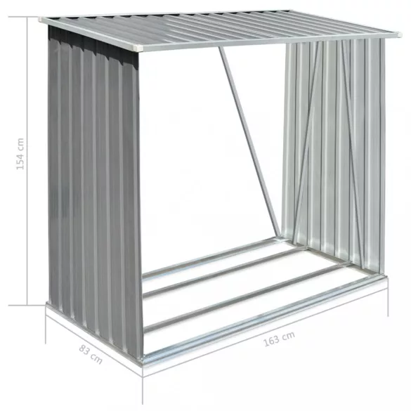 szürke horganyzott acél kerti tűzifatároló, 163 x 83 x 154 cm