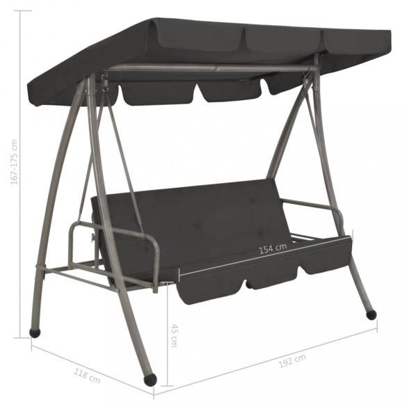 antracitszürke acél hintaágy tetőponyvával 192 x 118 x 175 cm