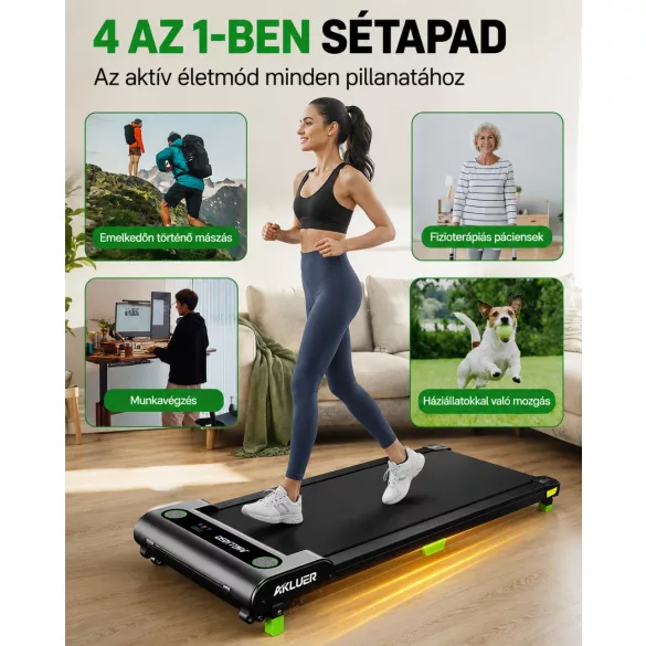 AKLUER 480L-A Walking Pad Sétapad Manuális Emelkedővel 150kg teherbírás
