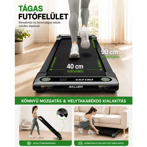 AKLUER 480L-A Walking Pad Sétapad Manuális Emelkedővel 150kg teherbírás