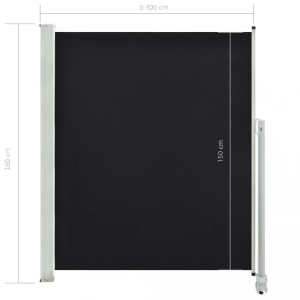 fekete behúzható oldalsó terasz napellenző 160 x 300 cm