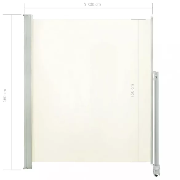 krémszínű behúzható oldalsó terasz napellenző 160 x 300 cm