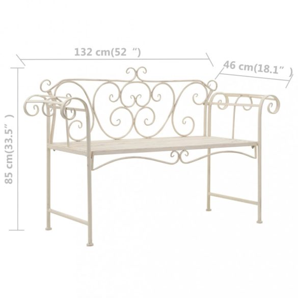 fehér antik fém kerti pad 132 cm