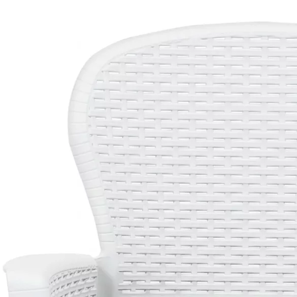 2 db fehér rattan hatású műanyag kerti szék párnával