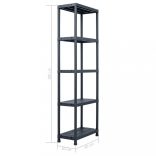 fekete műanyag tároló polc 125 kg 60 x 30 x 180 cm