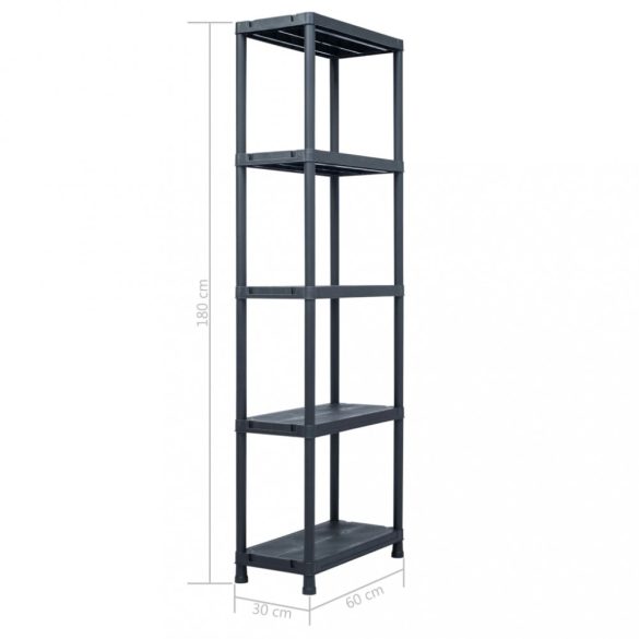 fekete műanyag tároló polc 125 kg 60 x 30 x 180 cm