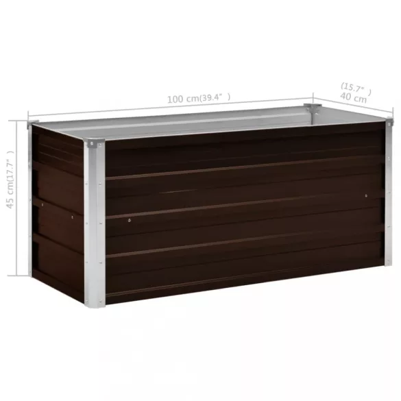barna horganyzott acél kerti magaságyás 100 x 40 x 45 cm