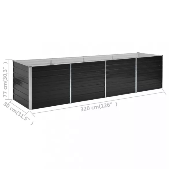 antracitszürke horganyzott acél kerti magaságyás 320x80x77 cm