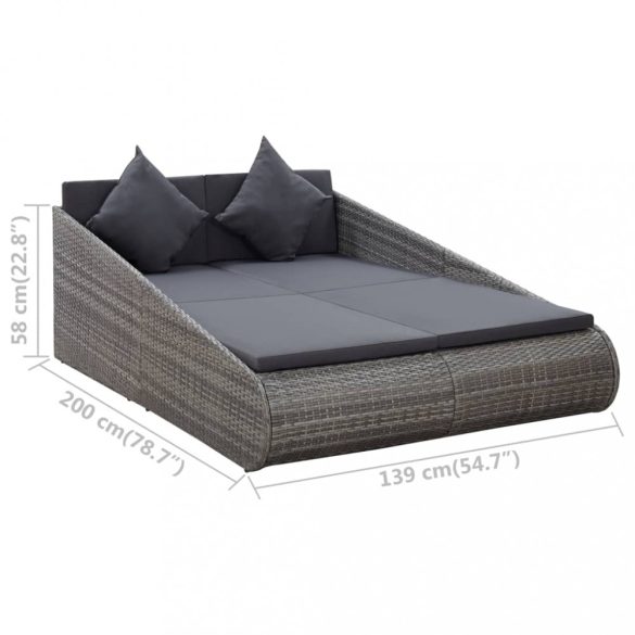 szürke polyrattan kerti ágy 110x200 cm