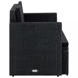 fekete kétszemélyes polyrattan kerti kanapé párnákkal