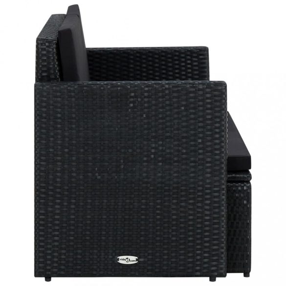 fekete kétszemélyes polyrattan kerti kanapé párnákkal