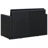 fekete kétszemélyes polyrattan kerti kanapé párnákkal