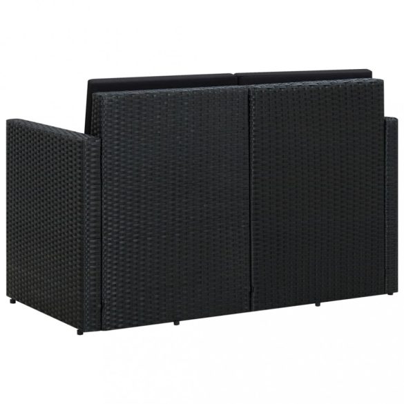 fekete kétszemélyes polyrattan kerti kanapé párnákkal