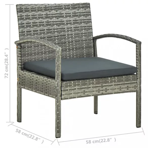 szürke polyrattan kerti szék párnával