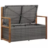 szürke polyrattan és tömör akácfa tárolópad 115 cm