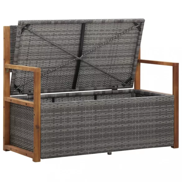szürke polyrattan és tömör akácfa tárolópad 115 cm