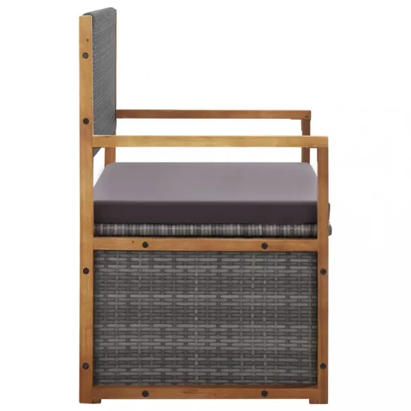 szürke polyrattan és tömör akácfa tárolópad 115 cm