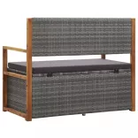 szürke polyrattan és tömör akácfa tárolópad 115 cm
