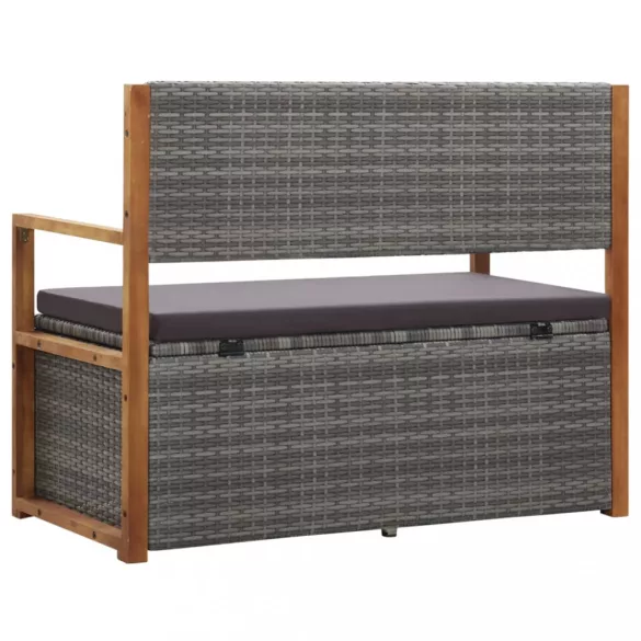 szürke polyrattan és tömör akácfa tárolópad 115 cm