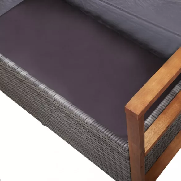 szürke polyrattan és tömör akácfa tárolópad 115 cm