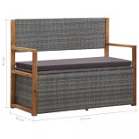 szürke polyrattan és tömör akácfa tárolópad 115 cm