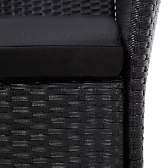 9-részes fekete polyrattan kültéri étkezőszett párnákkal