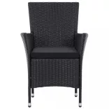 7-részes fekete polyrattan kültéri étkezőgarnitúra párnákkal