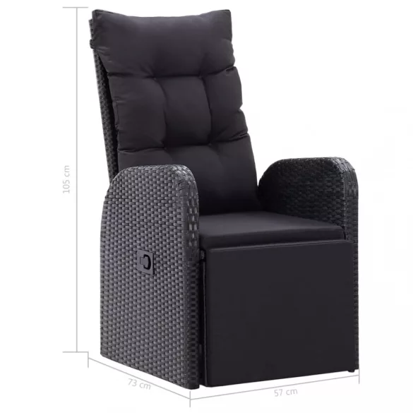 fekete dönthető háttámlás polyrattan kerti szék párnával