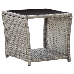   szürke polyrattan és üveg dohányzóasztal 45 x 45 x 40 cm