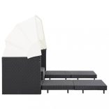 3-személyes fekete kinyitható műrattan kanapéágy tetővel