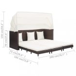 3-személyes barna kinyitható műrattan kanapéágy tetővel