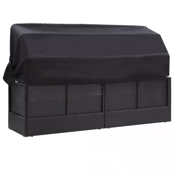 fekete polyrattan kültéri kanapé napellenzővel