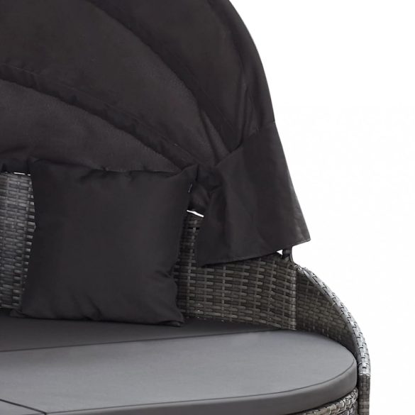 szürke polyrattan kültéri napozóágy napellenzővel