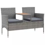 kétszemélyes szürke polyrattan kerti pad teázóasztallal 143 cm