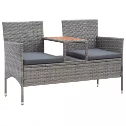   kétszemélyes szürke polyrattan kerti pad teázóasztallal 143 cm