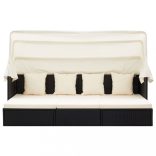 fekete polyrattan kerti napozóágy tetővel