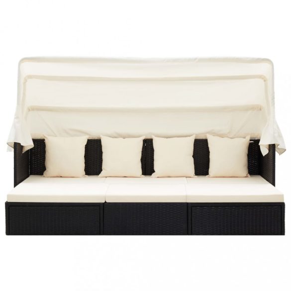 fekete polyrattan kerti napozóágy tetővel