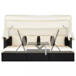 fekete polyrattan kerti napozóágy tetővel