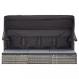 szürke polyrattan kerti napozóágy tetővel