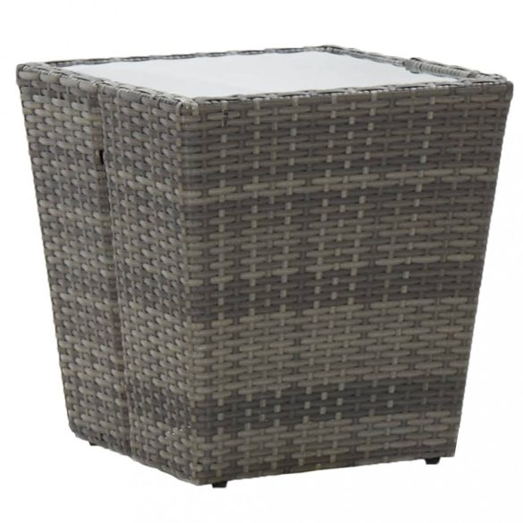 szürke polyrattan és edzett üveg teázóasztal 41,5x41,5x43 cm