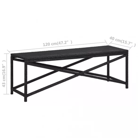fekete polyrattan kerti pad 120 cm