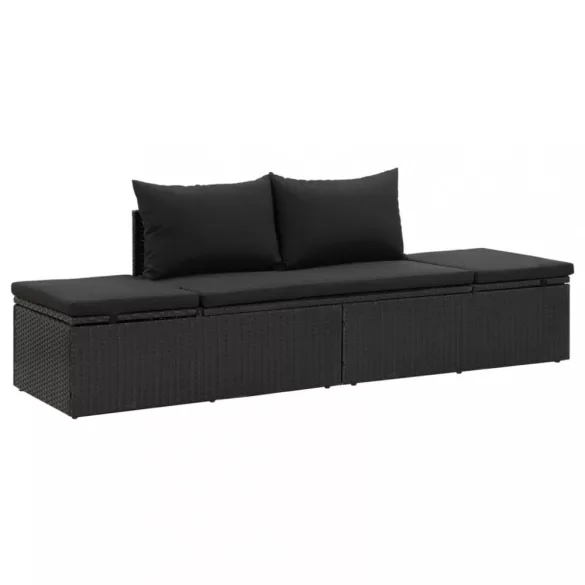 fekete polyrattan napozóágy párnákkal