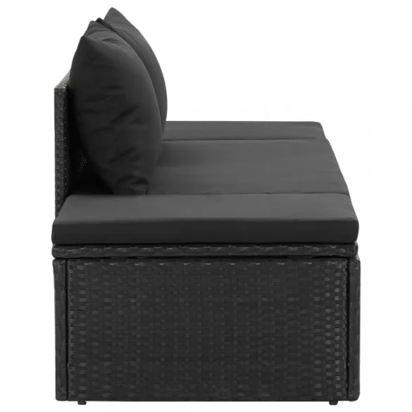 fekete polyrattan napozóágy párnákkal