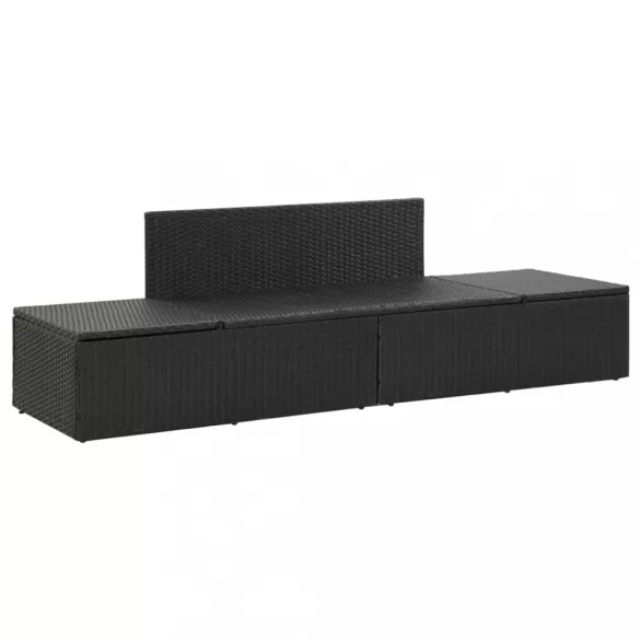 fekete polyrattan napozóágy párnákkal