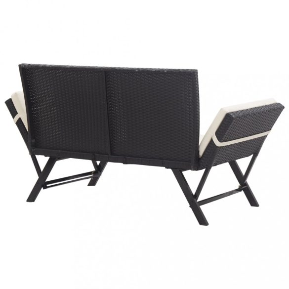 fekete polyrattan kerti pad párnákkal 176 cm