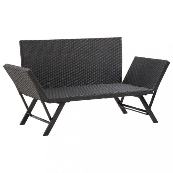 fekete polyrattan kerti pad párnákkal 176 cm