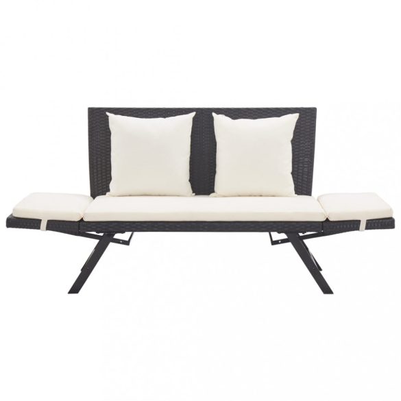 fekete polyrattan kerti pad párnákkal 176 cm