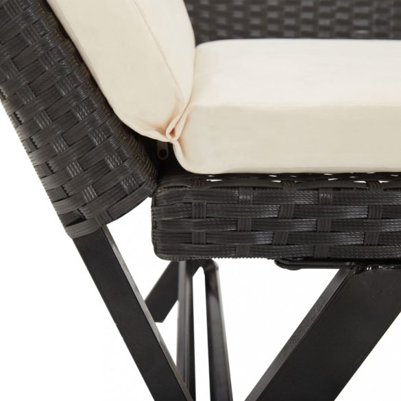 fekete polyrattan kerti pad párnákkal 176 cm